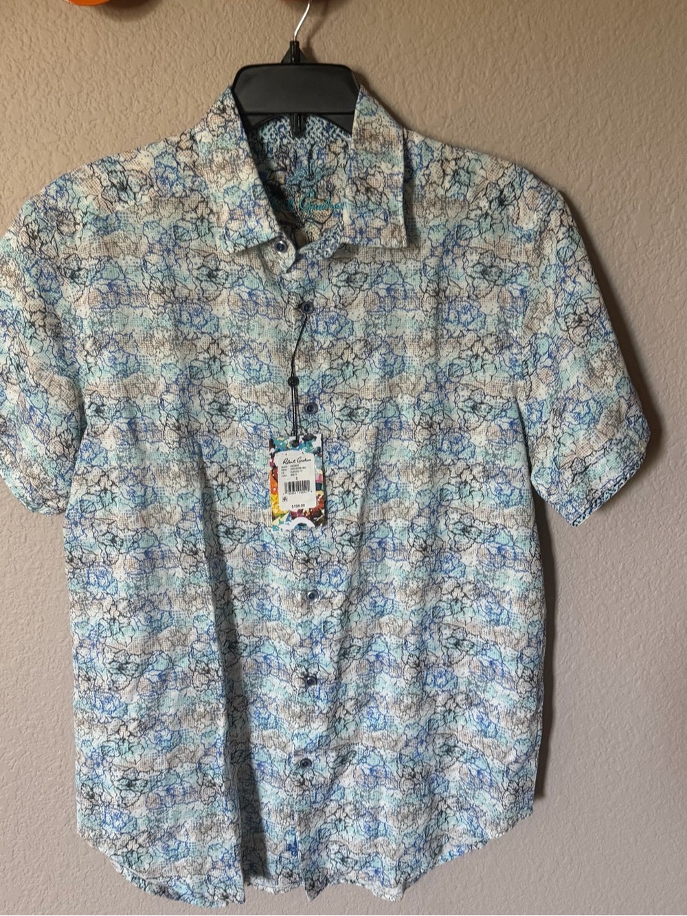 ROBERT GRAHAM Mens Small Radnor Short Sleeve Button Front Shirt Classic Fit $198